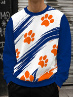 (Print Design - Not Textured) Men'S Round Neck Sweatshirt Blue White Color Block Print Sport Casual Trendy Top for Spring/Autumn Daily Wear Fashion Pullover Random Print - Mixed colors