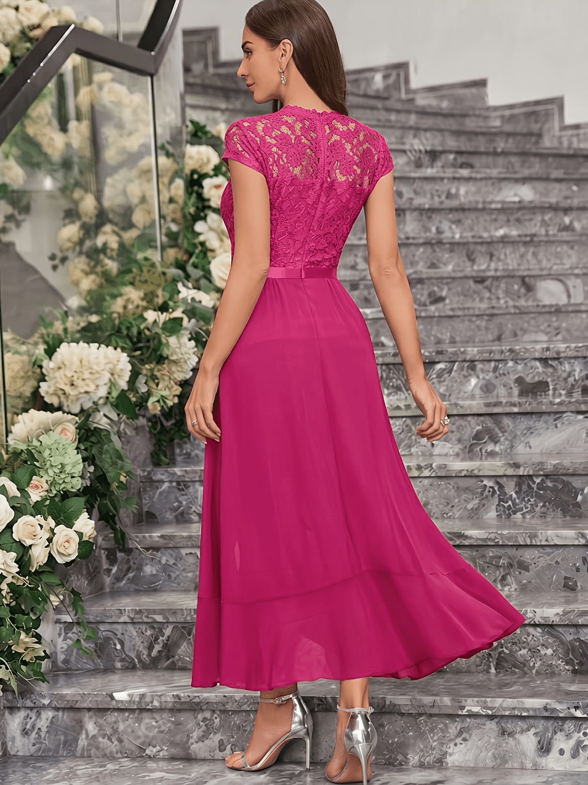 Western Hot Style Women'S Bridesmaid Dress Elegant Waist-Cinching Proper Party Gown Wedding Guest Outfit - Watermelon Red
