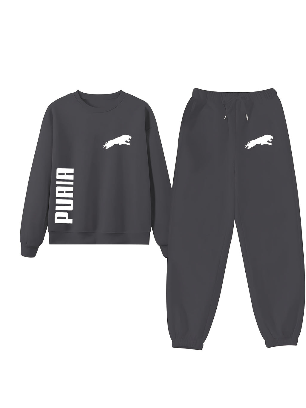PUAIA Logo, Autumn/Winter Long Sleeve And Pants 2pcs Set, Sweatshirt Ankle-Cinching Trousers Easy Casual Home Commute Women'S Clothing! - Dark Gray