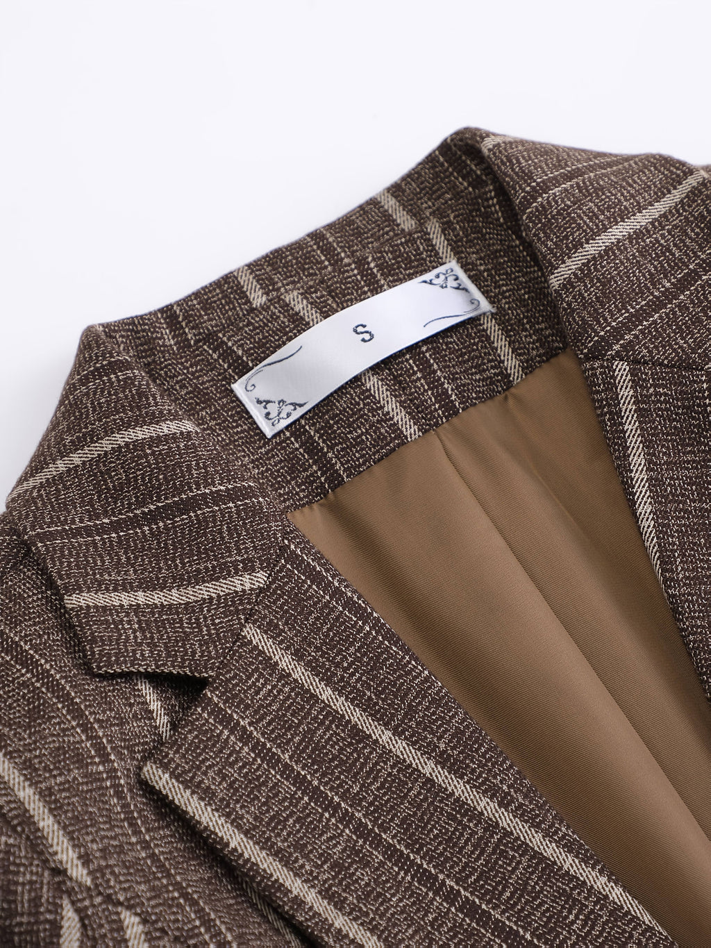 Elegant 2025 Blue Striped Suit Jacket, Noble and High-end Small Suit for Women, New Suit with Striped Contrasting Color - Coffee Color