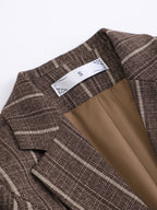 Elegant 2025 Blue Striped Suit Jacket, Noble and High-end Small Suit for Women, New Suit with Striped Contrasting Color - Coffee Color