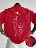 Creative Front And Back Print Round Neck T-Shirt, Pure Summer Trendy Fashion Short Sleeve, Casual Daily Style Top, Essential for Outdoor Leisure, Best for Gifting - Red