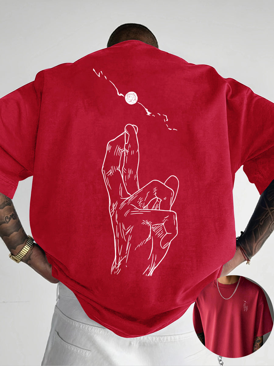 Creative Front And Back Print Round Neck T-Shirt, Pure Summer Trendy Fashion Short Sleeve, Casual Daily Style Top, Essential for Outdoor Leisure, Best for Gifting - Red