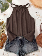 Elegant Party New Solid Color Halter Tie-Back Vest Casual Comfortable Top Women'S Summer Commute Vacation - Coffee Brown