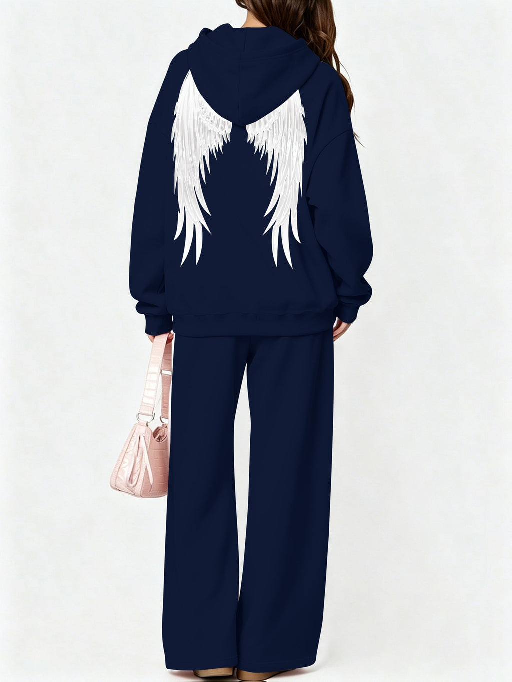 Halloween 2027NEW 2pcs Women's AutumnWinter Hooded Sweatshirt And Wide-Leg Pants Suit Kangaroo Pocket Long-Sleeve Jacket Wide-Leg Pants Suit Casual S Loose Suit Christmas Black Friday Cyber (27) - Navy