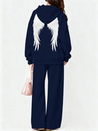 Halloween 2027NEW 2pcs Women's AutumnWinter Hooded Sweatshirt And Wide-Leg Pants Suit Kangaroo Pocket Long-Sleeve Jacket Wide-Leg Pants Suit Casual S Loose Suit Christmas Black Friday Cyber (27) - Navy
