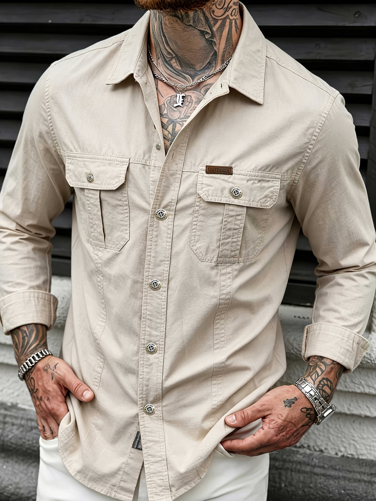 Men'S Autumn/Winter Casual Long-Sleeve Shirt, Quick-Dry Top T-Shirt, Fashionable And Versatile Men'S Clothing, Suitable for Daily Work, Shopping, Travel, Vacation, Or Leisure Activities. It Can Also Be Given As a Gift to Others - Beige Color