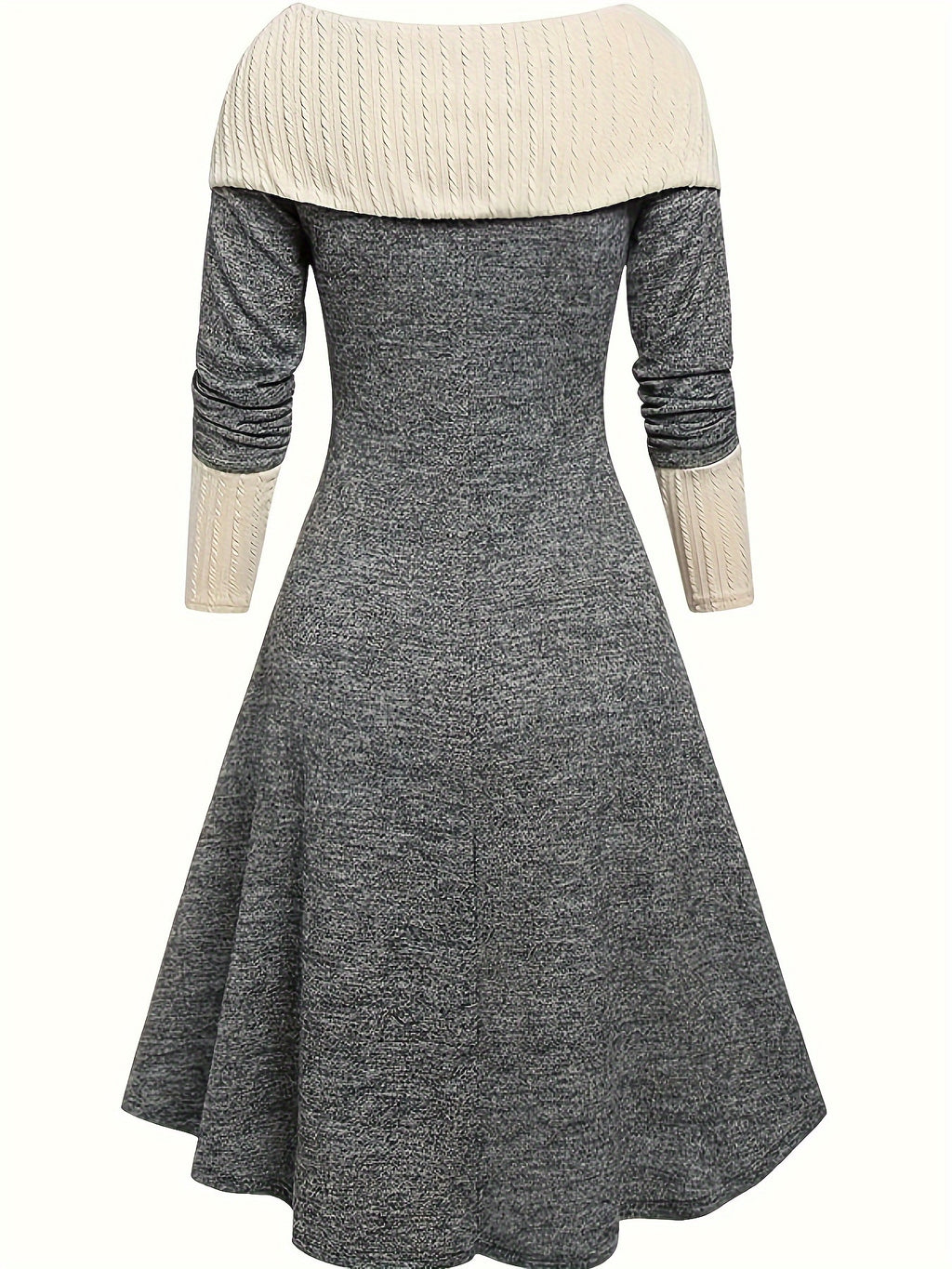 Women'S Fashion Casual Elegant Solid Color Contrast Dress - Dark Gray