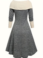 Women'S Fashion Casual Elegant Solid Color Contrast Dress - Dark Gray