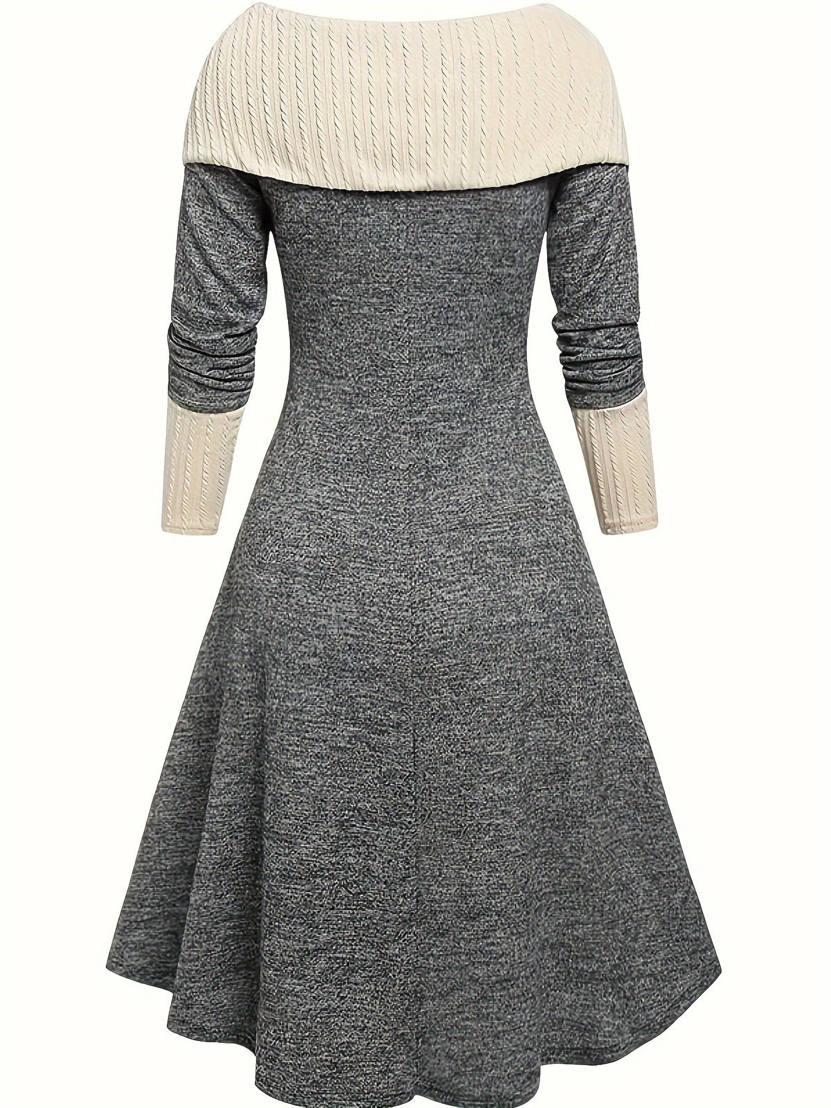 Women'S Fashion Casual Elegant Solid Color Contrast Dress - Dark Gray