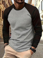 Print Design - Non-Textured Men'S Round Neck Long Sleeve T-Shirt, Two-Tone Design - Mixed colors
