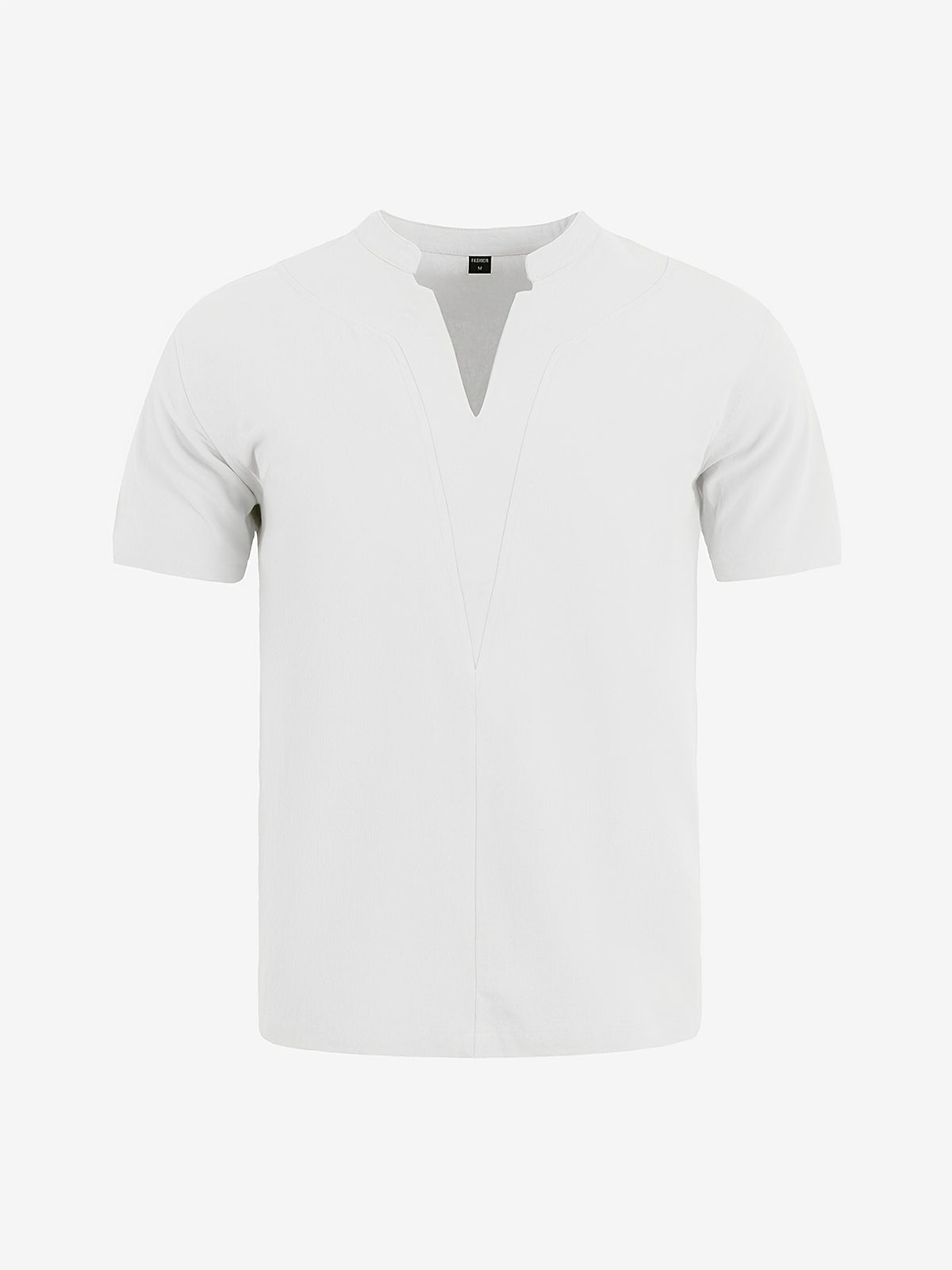 Men's Casual V-Neck Linen Short-Sleeve Shirt, Lightweight and Breathable with a Short-sleeve Design, Suitable for Summer Wear. Features a Loose Fit and Solid Color for Comfort, Ideal for Beach Vacations, Resort Hotel Trips, and Daily Wear - White