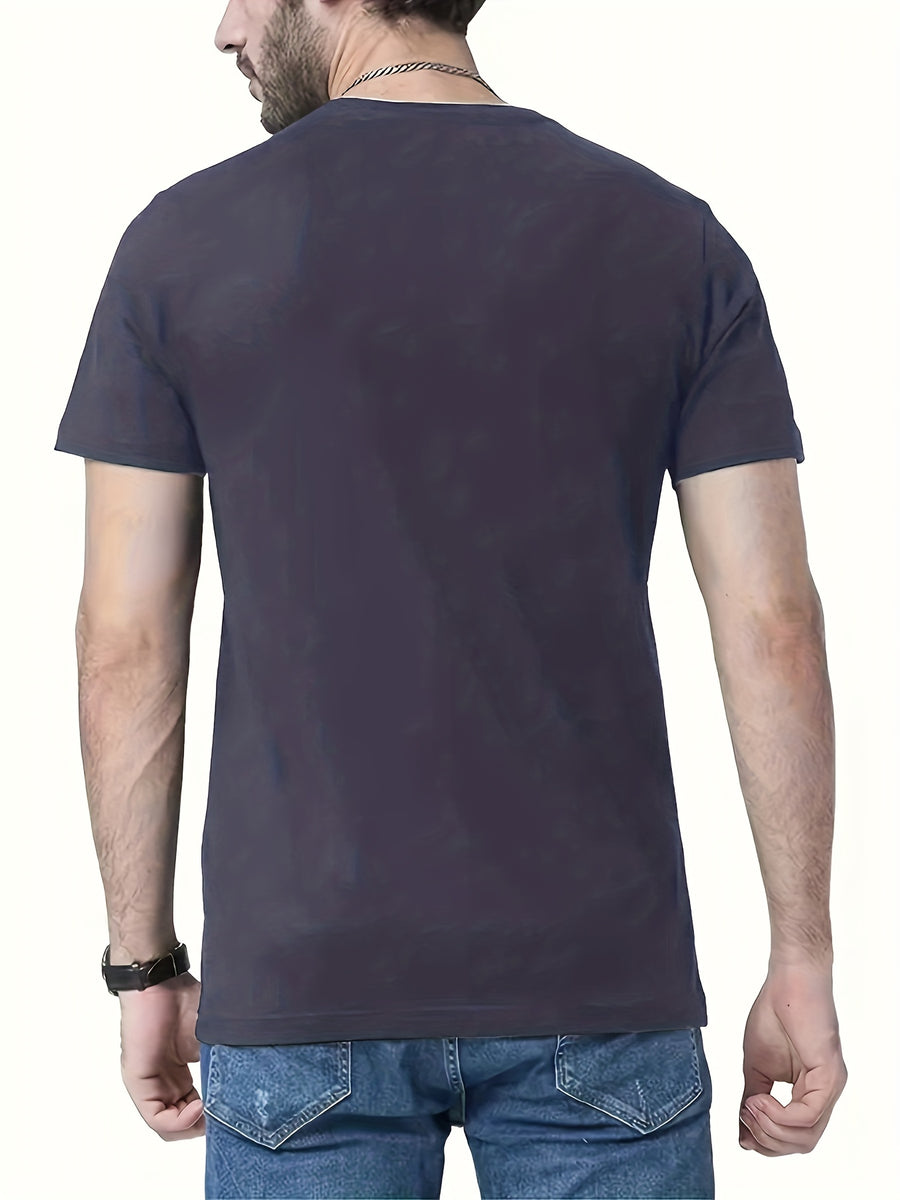 Summer Men's Fashion Print Short Sleeve T-Shirt - Navy Color
