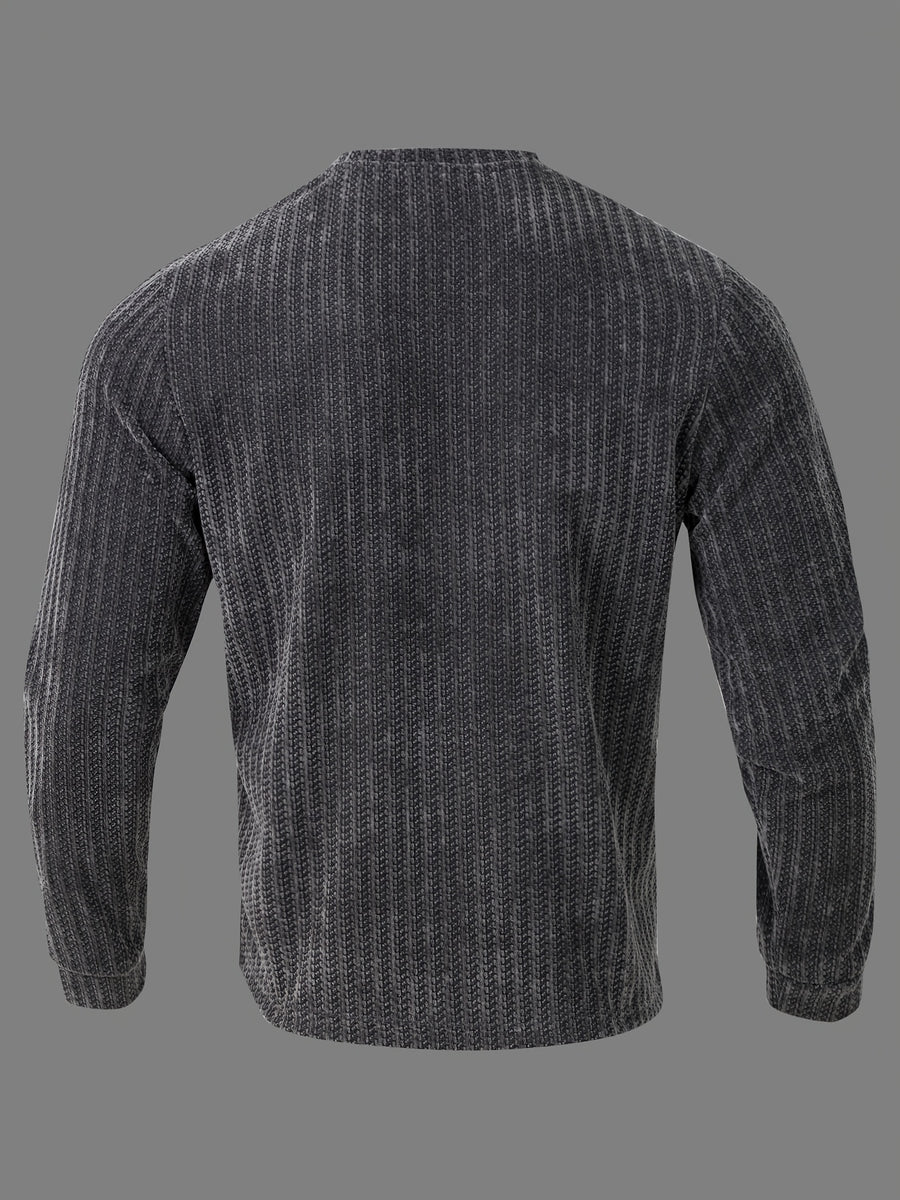 Men's New Fashion Casual V-Neck Long Sleeve Henley Shirt | High-Quality Men's Autumn/Winter Warm Sports Sweater | Perfect Christmas Gift for Boyfriend or Husband | Two-Tone Houndstooth Pattern Design | Thick and Warm | Ideal for Daily Casual - Dark Gray