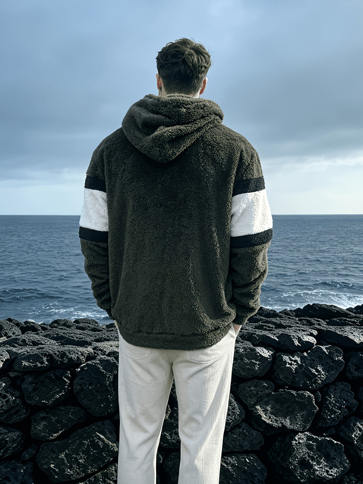Dark Color Patchwork Hoodie - Olive Green