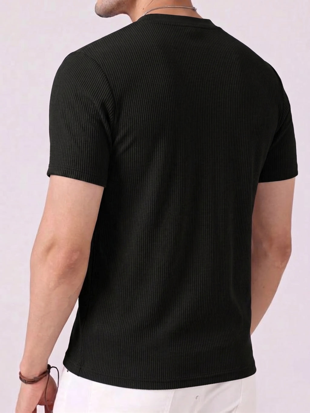 Men'S Corduroy Short Sleeve T-Shirt, Faux Denim Contrast Pocket Round Neck Top, Comfortable Soft All-Match Summer Casual Commute Loose Fit - Black