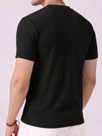 Men'S Corduroy Short Sleeve T-Shirt, Faux Denim Contrast Pocket Round Neck Top, Comfortable Soft All-Match Summer Casual Commute Loose Fit - Black