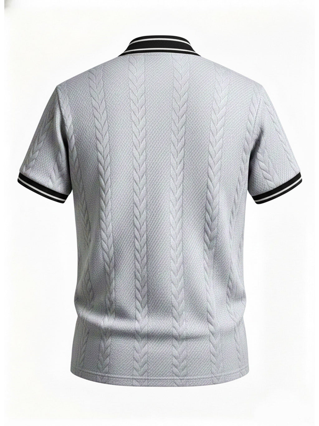 Men's Color-Block Baseball Collar Half-Zip Short-Sleeve T-Shirt, Three-Dimensional Cable Knit Texture Short Sleeve, New Summer Trendy Casual Half-Sleeve Jacquard Polo Shirt, Versatile Men's Top, Baseball Collar + Contrast Ribbed Cuffs for a Simple - Light Grey