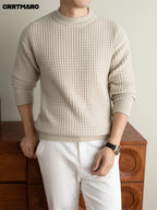 Men'S Heavyweight Thick Crew Neck Pullover Sweater, Warm Casual Layering Top for Fall And Winter - Beige Apricot