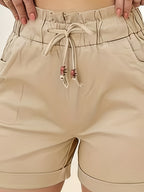 Cool-Feeling Rolled-Edge Metal Pendant Cargo-Style Women'S Shorts - Khaki
