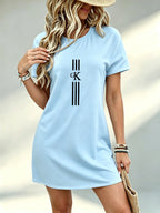 Printed Design - Not Textured, Casual, Women'S Dress, GK Letter Graphic Print, Daily Wear, Gift for Her - Sky Blue