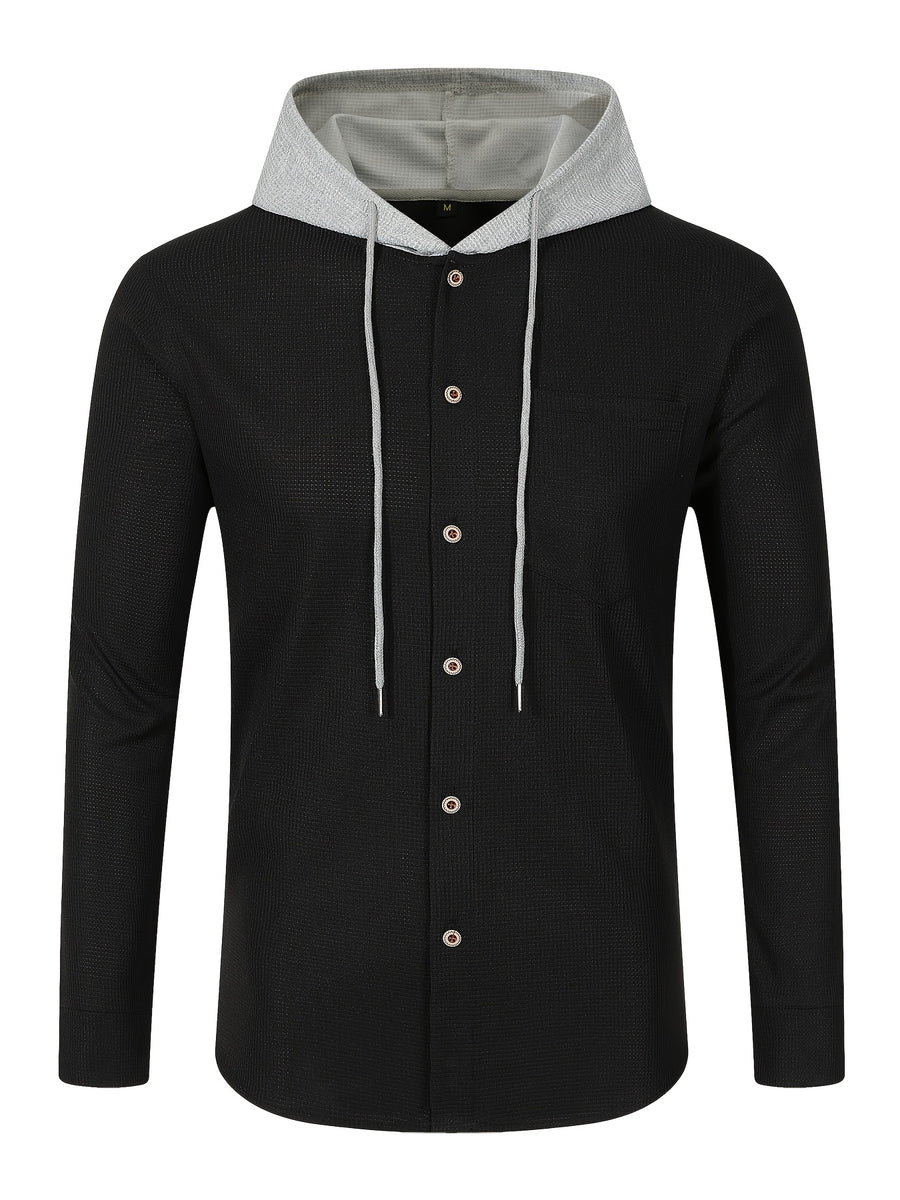 New Casual High-Quality Solid Color Outerwear Shirt Fashion Jacket - Soft, Breathable, Long Sleeve, Button-Up, Chic Design - Perfect for Spring, Autumn, Daily Wear, Outdoors - Black