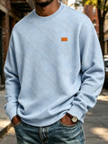 Men'S Fall Winter Crew Neck Sweatshirt 3D Textured Long Sleeve Pullover Loose Fit Casual Sports Commute Daily Home Outer Top Plus Size - Light Blue