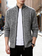 1pc Men's Knitted Cardigan Stand up Collar Jacket with Multiple Colors to Choose From, Simple and Stylish Design, Easy to Match with Shirt/T-shirt, Perfect for Commuting and Leisure, Showcasing Elegant Temperament (only One Jacket) - Light Grey