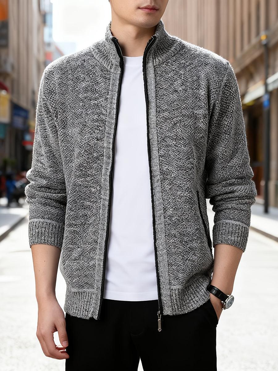 1pc Men's Knitted Cardigan Stand up Collar Jacket with Multiple Colors to Choose From, Simple and Stylish Design, Easy to Match with Shirt/T-shirt, Perfect for Commuting and Leisure, Showcasing Elegant Temperament (only One Jacket) - Light Grey