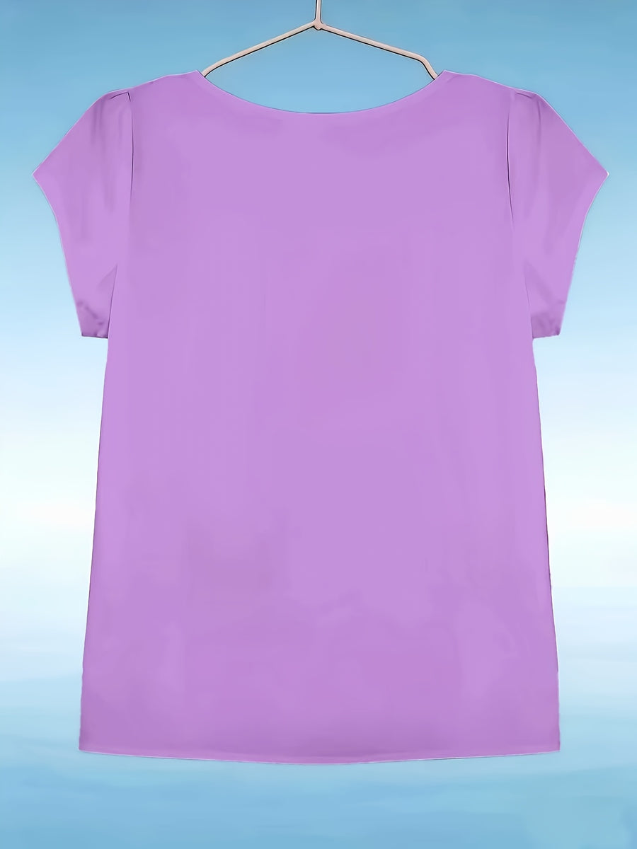 Elegant Fashion Solid Color Round Neck Top for Women - Violet
