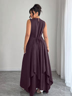 Women'S Elegant Vacation Casual Daily Outerwear Tie-Belt A-Line Asymmetrical Hem Dress - Fuchsia