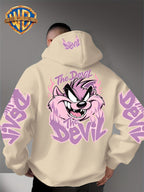 Le Yitong Tasmanian Devil Big Mouth Monster Print Hoodie, with Sleeve Print Design, Kangaroo Pouch And Drawstring Hood, Suitable for Autumn/Winter Casual Wear And Outdoor Activities - Apricot
