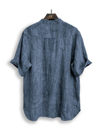 Men'S Summer Casual Henley Shirt, Preppy Style Thin Stand-Up Collar Short Sleeve T-Shirt, Retro Crinkle Ramie Pullover Men'S Top - Blue
