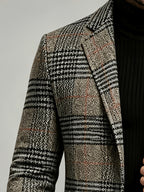 British Retro Check Men'S Overcoat Suit Lapel Single-Breasted Slim Fit Jacket Autumn Winter Casual Men'S Wear Polyester 90.7 Other 9.3 PP - Khaki