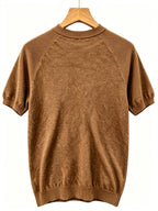 Easy Commuter Men'S Knit Short Sleeve, Off-Shoulder Design Business Casual T-Shirt Top - Dark Brown