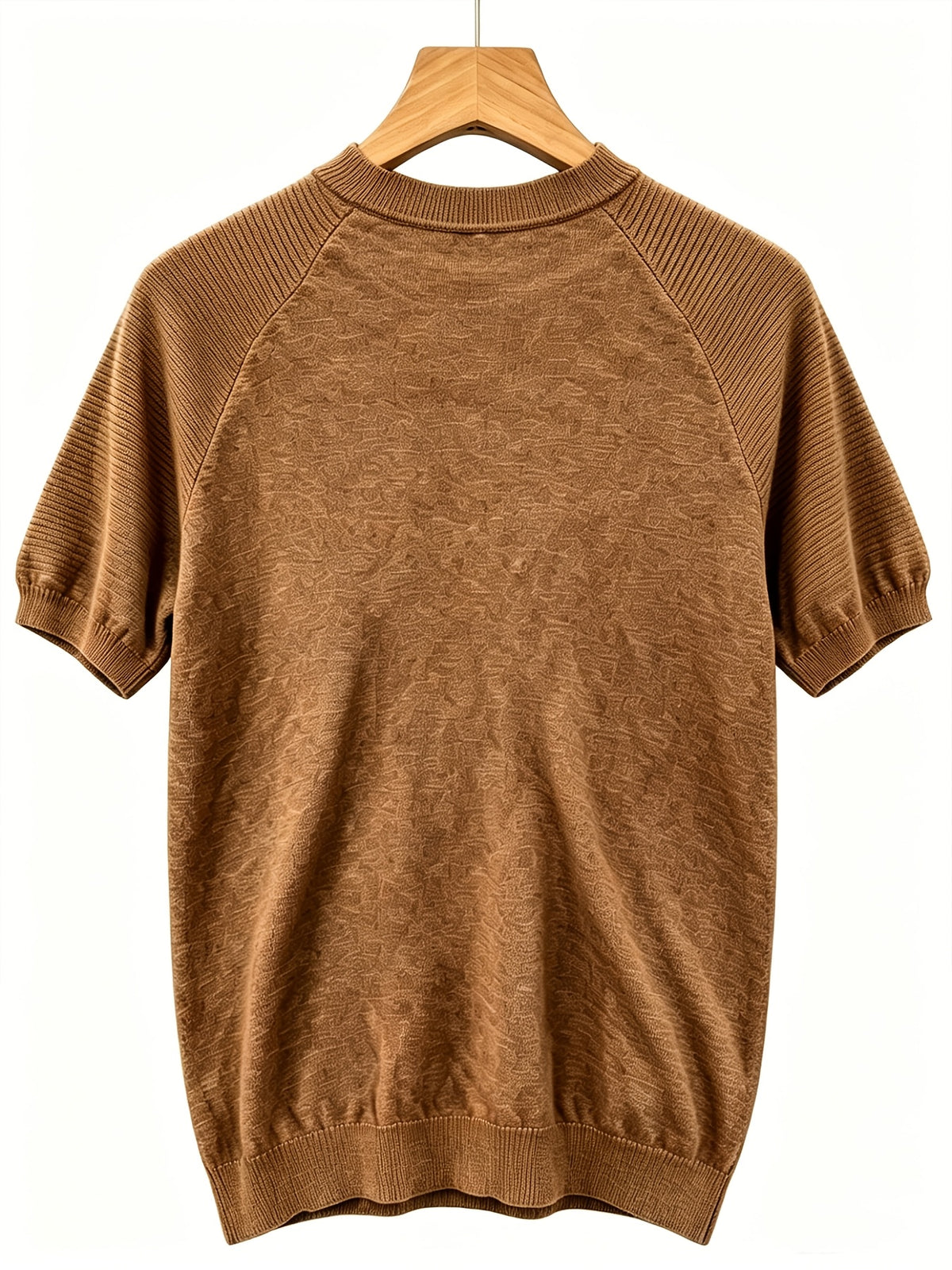 Men's Round Neck Raglan Sleeve Short Sleeve T-Shirt, Summer Breathable Solid Color Casual Versatile Business Short Sleeve Base Layer - Dark Brown