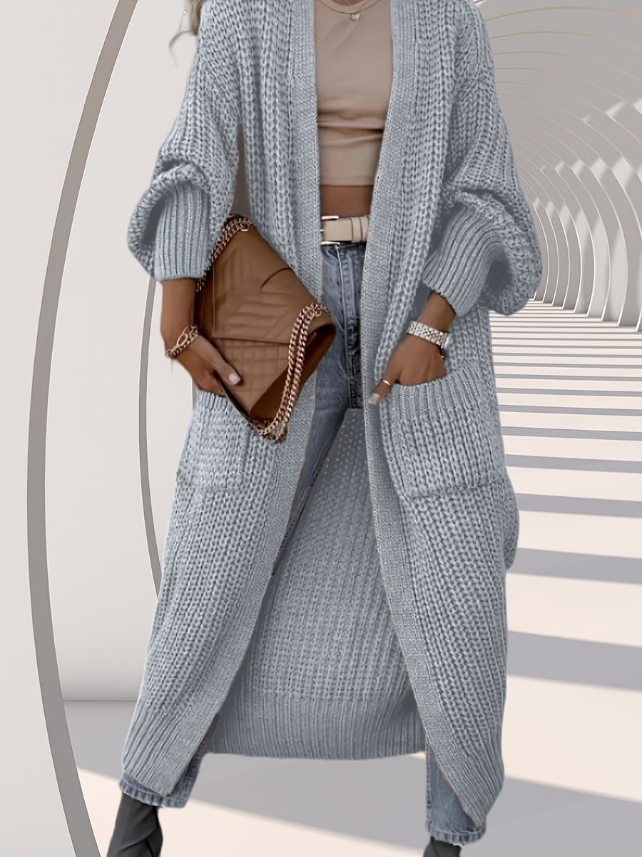 High-quality Fashionable and Simple Women's Cardigan, Pocket Sweater, Autumn/winter Casual Long-length Sweater, Winter Top Coat - Silvery Grey