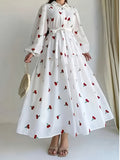 Elegant Printed Long Sleeve Dress for Spring And Autumn, Women'S, Non-Stretchable, Machine Washable - Suitable for All Seasons - White