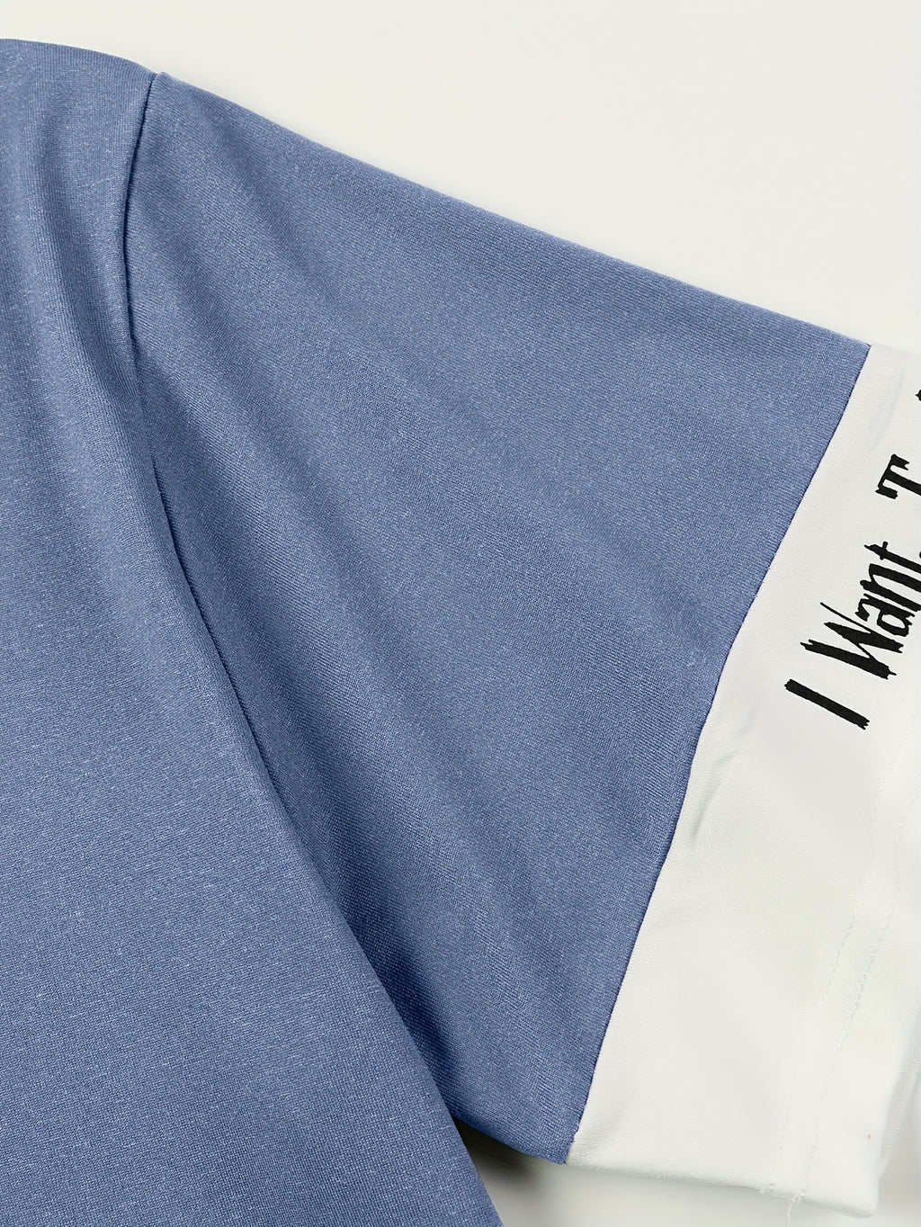 Color-Block Hooded Men'S Casual Letter Print Faux Two-Piece Short Sleeve T-Shirt - Blue