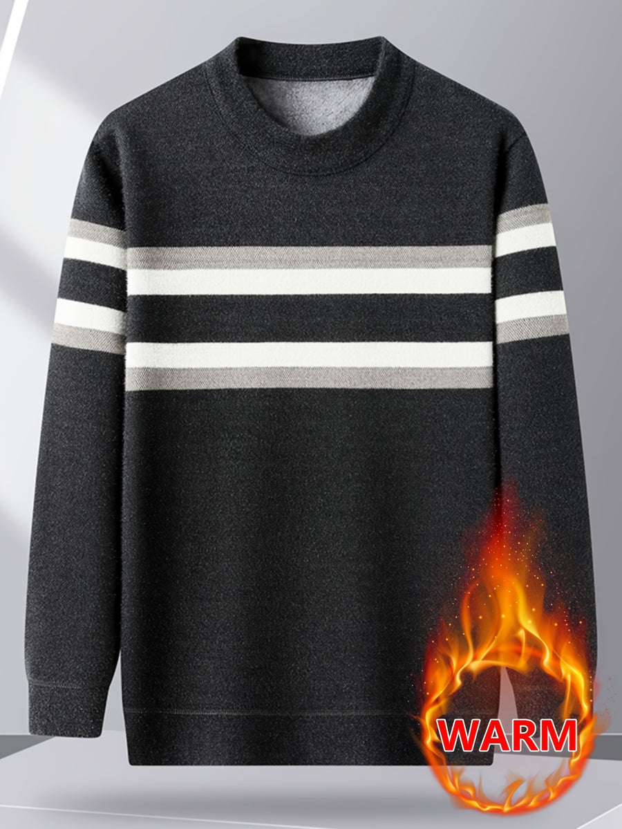 Minimalist Urban Fleece Round Neck Sweater Warm City Casual, Knit - Grey