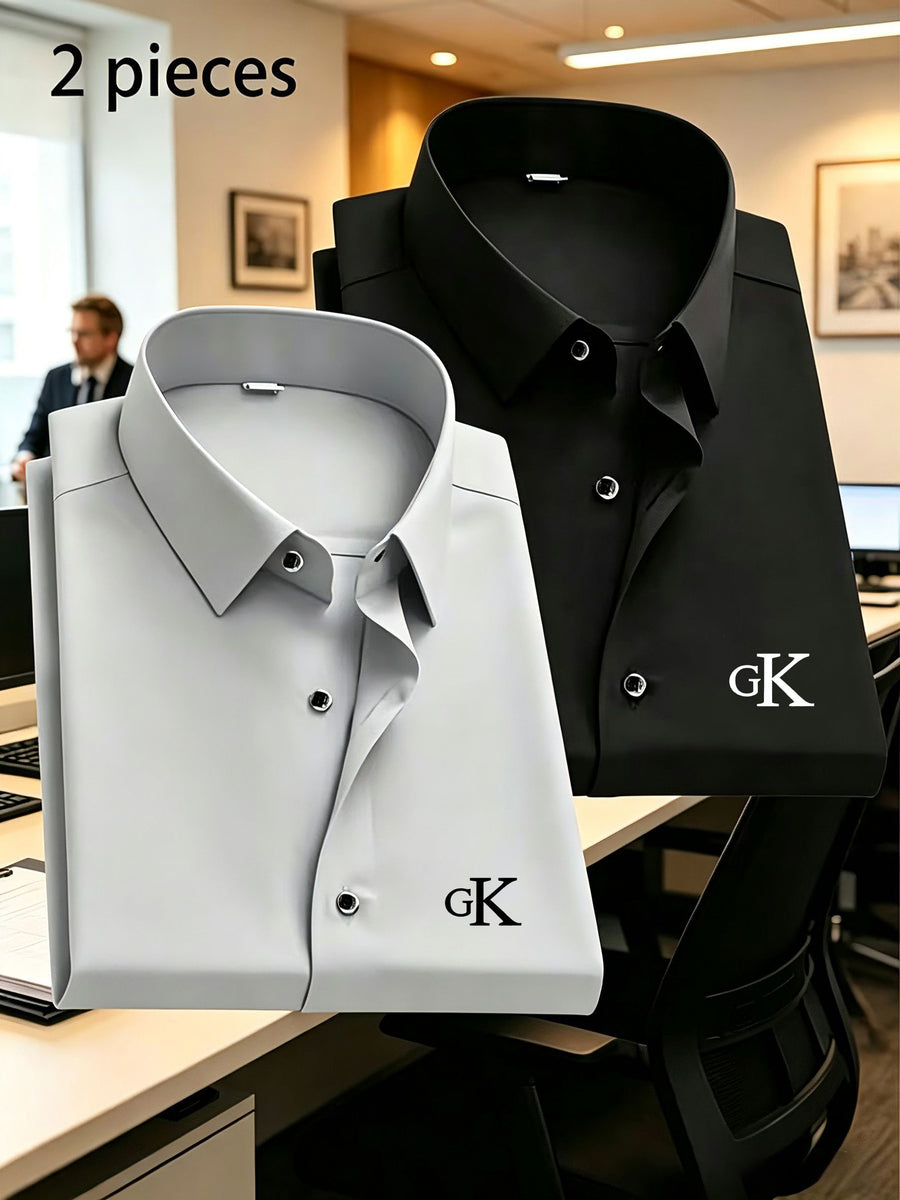 2 Men'S Spring And Autumn Fashion Long-Sleeve Printed Shirts, Casual, Breathable, High-Quality, Anti-Wrinkle Shirts, Suitable for Business And Office Wear - Gray+black