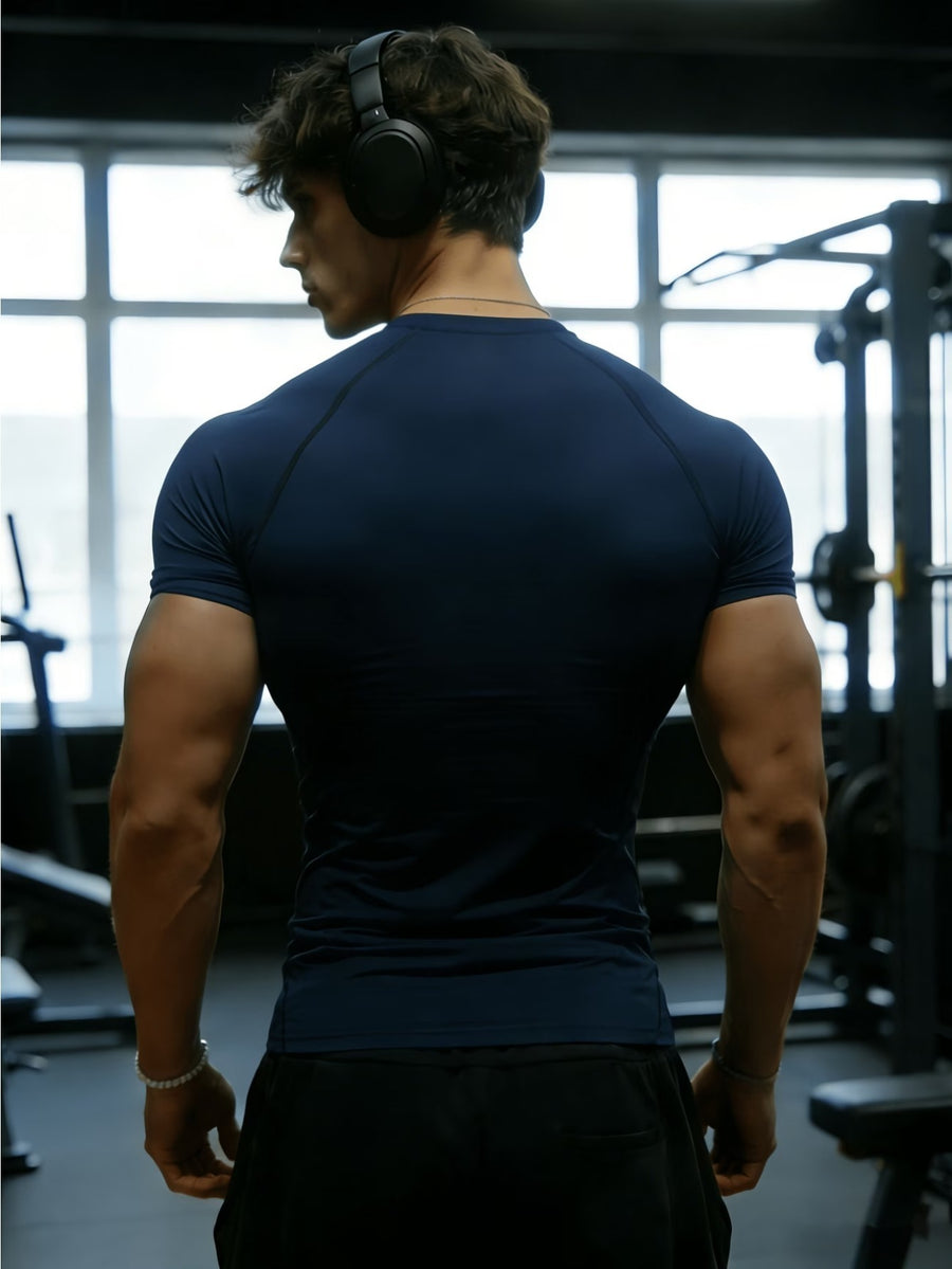 1pc Men's Classic Casual T-Shirt, Men's Crew Neck Short Sleeve Sport T-Shirt, Skin-Friendly and Breathable, Quick-Drying Fabric, Suitable for Fitness, Sports, Training, Cycling, Jogging, and Other Scenarios, Easy to Wash, Ideal for Daily Casual Wear - Navy Color