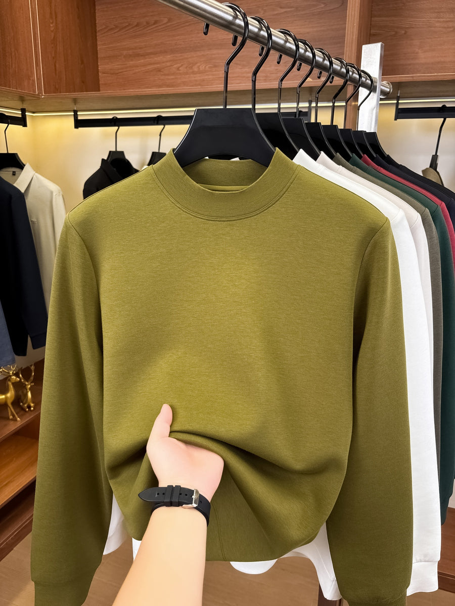 Autumn/Winter New Style Solid Color Half-Turtleneck Lyocell High-Quality Long-Sleeve Knit Base Layer, Versatile and Warm Men's Sweater, Skin-Friendly, Comfortable, Durable, and Breathable Men's Top, Cold-Proof Pullover FL27 - Champagne