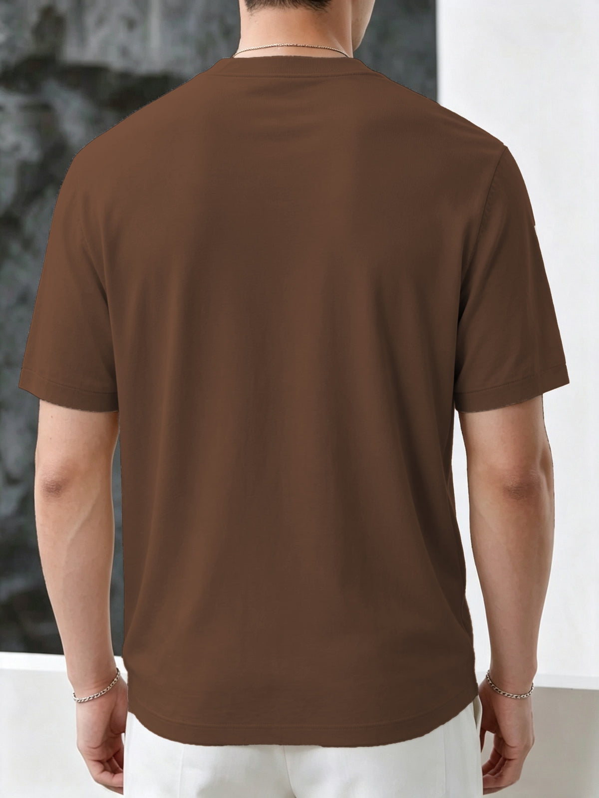 Josh Rose OBOM Men's Summer Fashion Solid Color V-Neck Short Sleeve Shirt, Comfortable and Breathable Cooling Fabric, Versatile for Outings, Sports, Daily Wear, and Fitness Clothing - Coffee Color