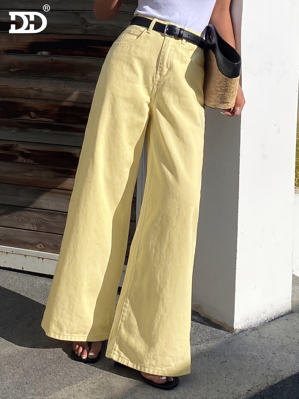 DD Women'S 2026 New Stretch Slim-Fit Jeans, Vintage Washed Yellow Denim Long Pants, A-Line Jeans with Pocket Design, Street Style Women'S Clothing, Mid-Rise Flared Loose Boyfriend Pants, Comfortable Pants for Work And Travel - Yellow