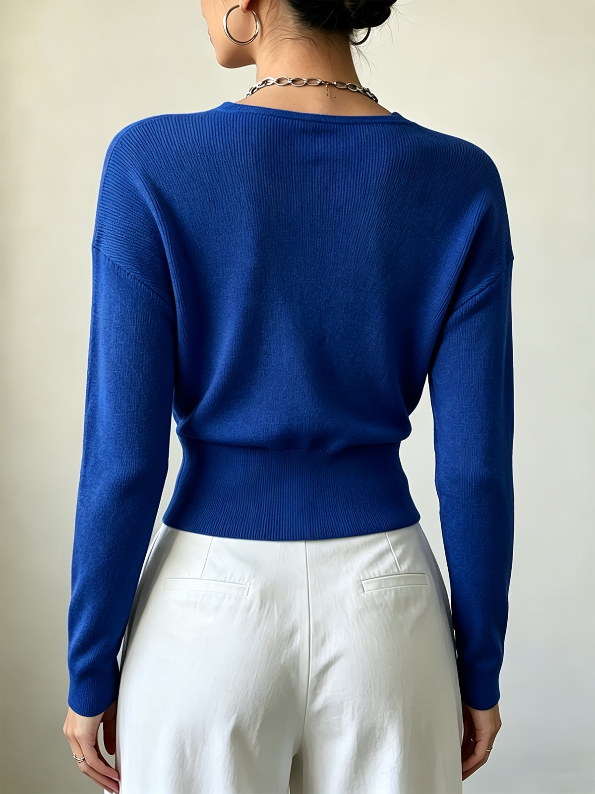 Women'S New Arrivals INS Autumn/Winter Cross-Collar Pullover, Elegant Versatile Loose Fit Machine Washable Long-Sleeve Knitwear - Royal Blue