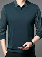 Men'S Shirt Collar Faux Two-Piece Polo Sweater, Suitable for Middle-Aged Men, Commute And Business Gatherings - SINBOS, Knit - Ha Qing