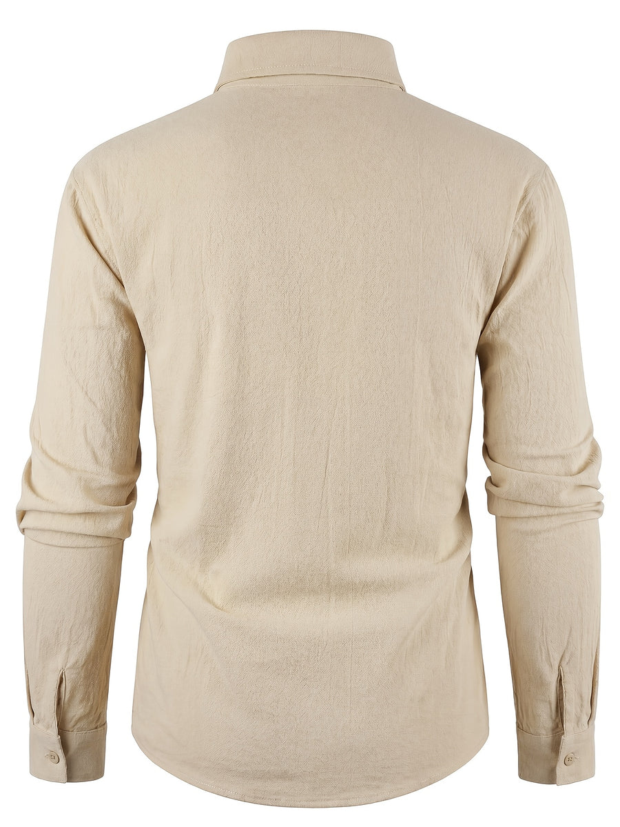 5pcs Men's New Spring/Summer/Autumn Thin Solid Color Linen Lapel Sport Top, Loose and Comfortable, Versatile for Daily Wear, Commuting, Vacation, Business, Streetwear, Trendy, Fashionable, Casual Long Sleeve - Mixed Color B