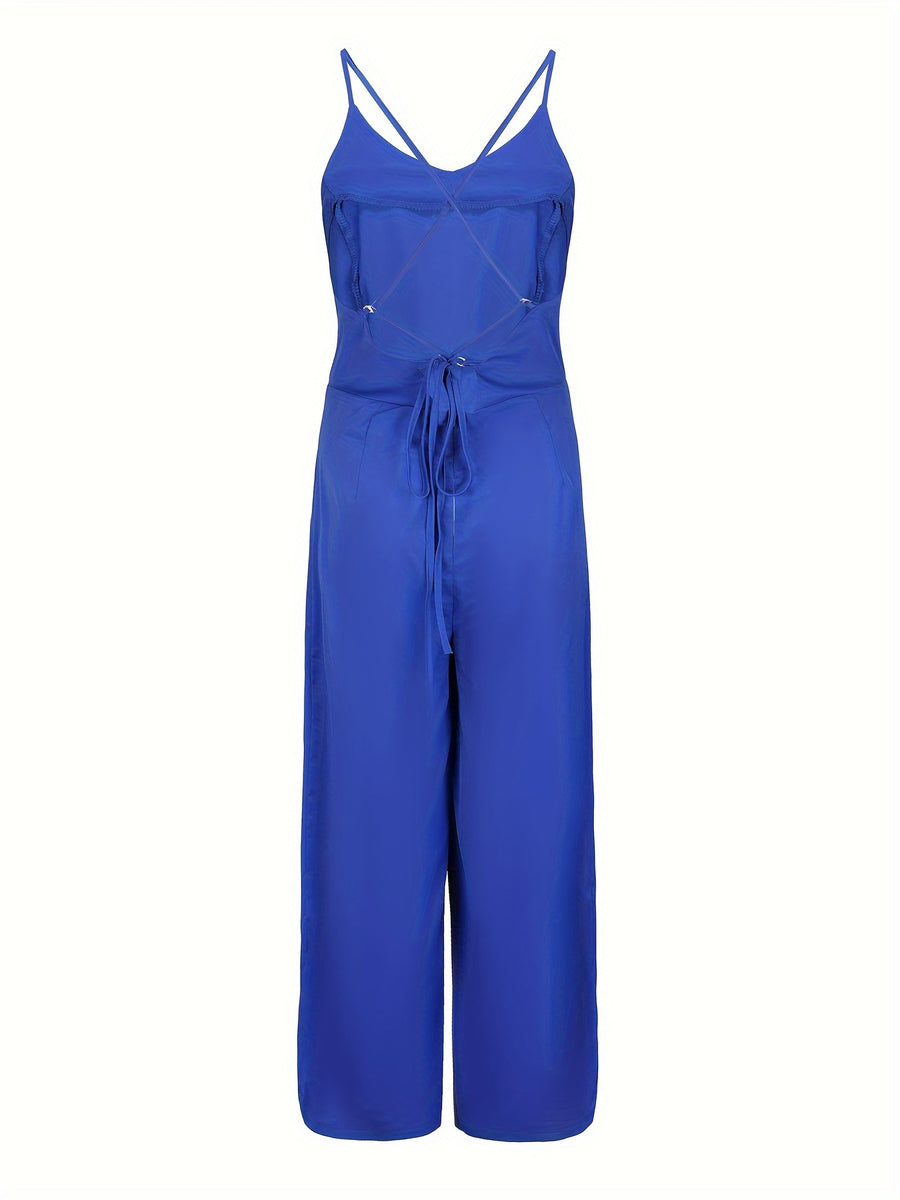 (Same Style on ) Women'S Suspender Jumpsuit Summer Fashion Sexy Backless Dress Women'S Outing Party Vacation Elegant Slim Fit Jumpsuit Long Pants Women'S Clothing - Blue