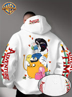 Warner Bros. Men's Adventure Time Full Cast Themed Trendy Fashion Pullover Hoodie with Family Portrait Character Print - White